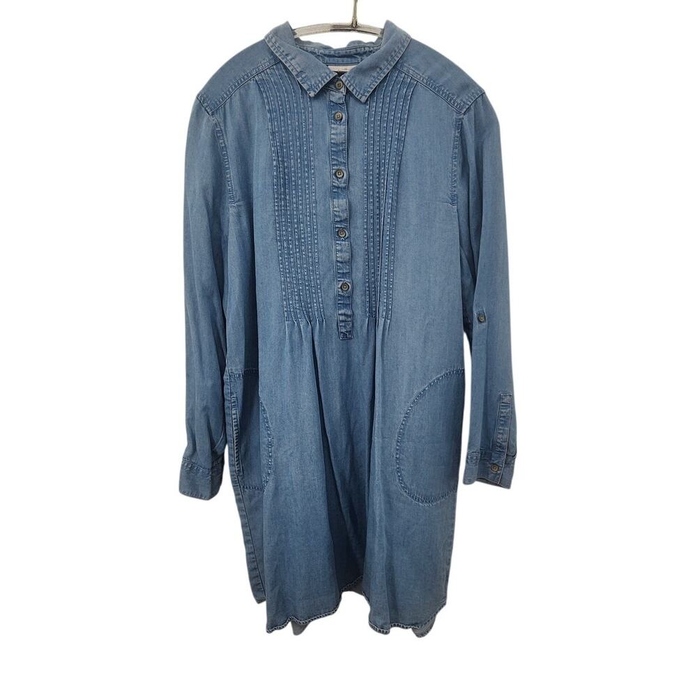 J. Jill Denim Dress Chambray Size Large Petite Long Sleeve Cool Casual
